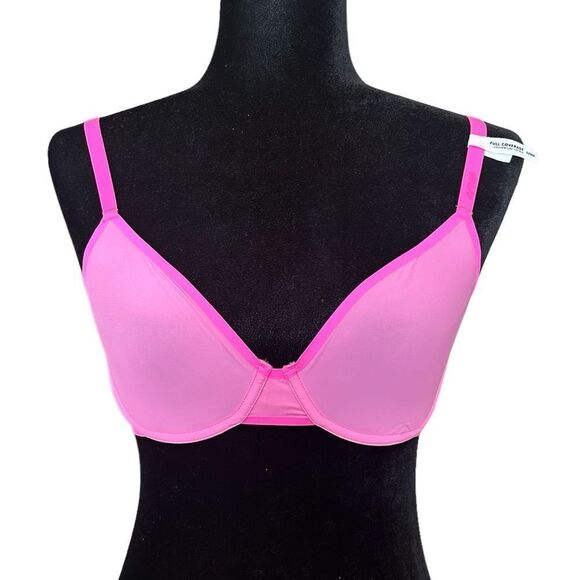 NWT Aerie 32DD Bright Pink Full Coverage Unlined Sexy Sheer Lingerie Style Bra - Picture 2 of 11